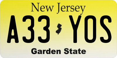 NJ license plate A33YOS