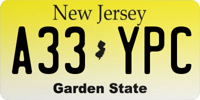 NJ license plate A33YPC