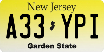 NJ license plate A33YPI