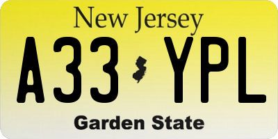 NJ license plate A33YPL