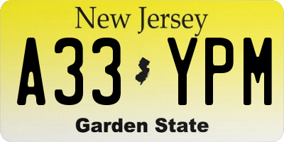 NJ license plate A33YPM