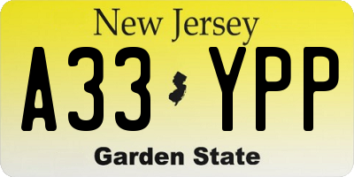 NJ license plate A33YPP