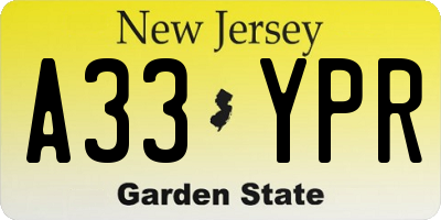 NJ license plate A33YPR
