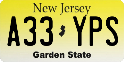 NJ license plate A33YPS