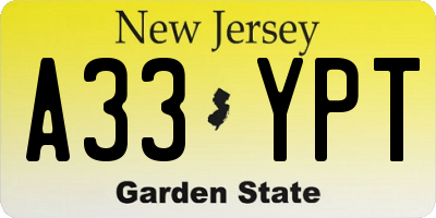 NJ license plate A33YPT