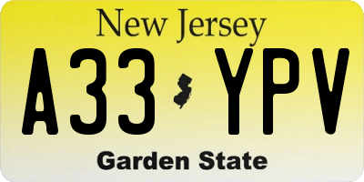 NJ license plate A33YPV