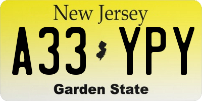 NJ license plate A33YPY