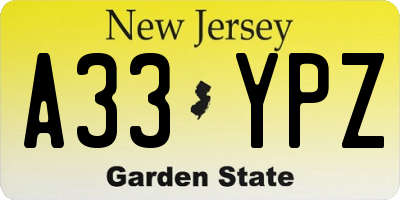 NJ license plate A33YPZ