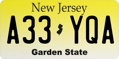 NJ license plate A33YQA