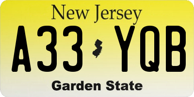 NJ license plate A33YQB