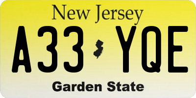 NJ license plate A33YQE