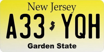 NJ license plate A33YQH