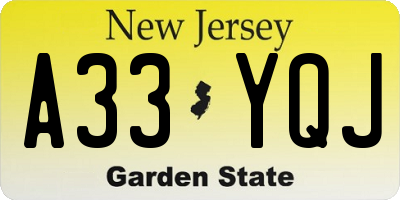 NJ license plate A33YQJ