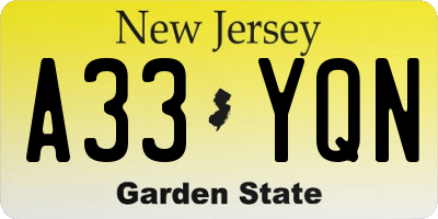 NJ license plate A33YQN