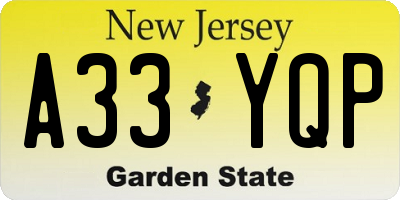 NJ license plate A33YQP