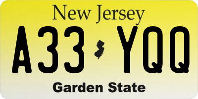 NJ license plate A33YQQ