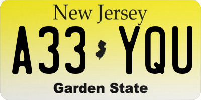 NJ license plate A33YQU