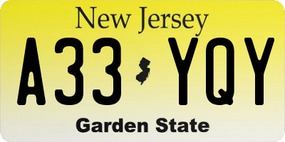 NJ license plate A33YQY