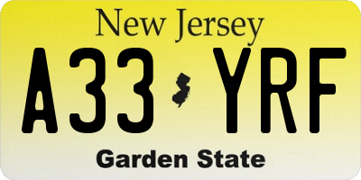 NJ license plate A33YRF