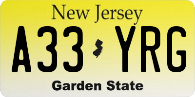 NJ license plate A33YRG