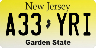 NJ license plate A33YRI