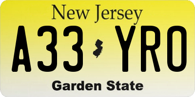 NJ license plate A33YRO