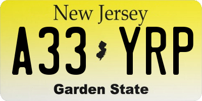 NJ license plate A33YRP