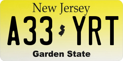 NJ license plate A33YRT