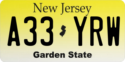 NJ license plate A33YRW