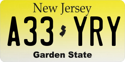 NJ license plate A33YRY