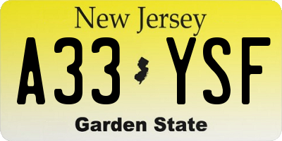 NJ license plate A33YSF