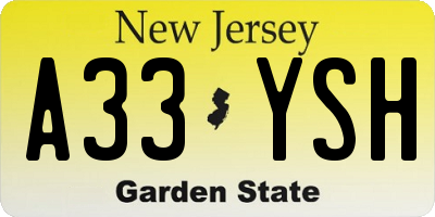 NJ license plate A33YSH
