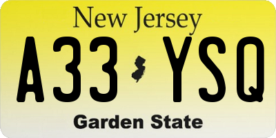 NJ license plate A33YSQ