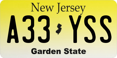 NJ license plate A33YSS