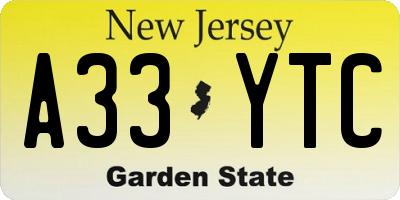 NJ license plate A33YTC