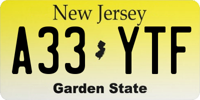NJ license plate A33YTF