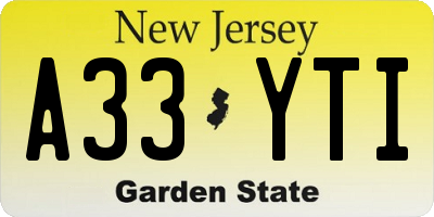 NJ license plate A33YTI