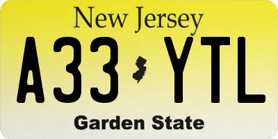 NJ license plate A33YTL