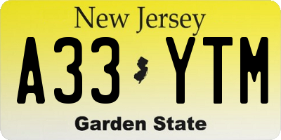 NJ license plate A33YTM