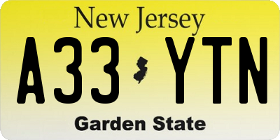 NJ license plate A33YTN