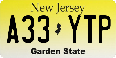 NJ license plate A33YTP
