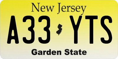 NJ license plate A33YTS