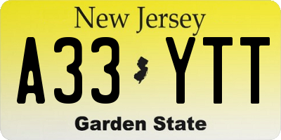 NJ license plate A33YTT
