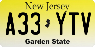NJ license plate A33YTV