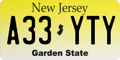 NJ license plate A33YTY
