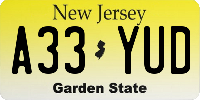 NJ license plate A33YUD