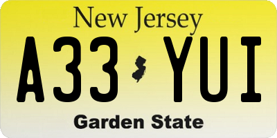 NJ license plate A33YUI