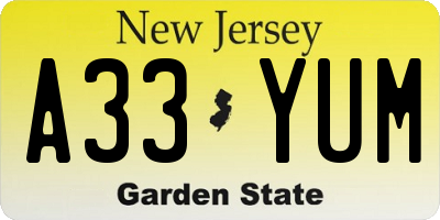 NJ license plate A33YUM