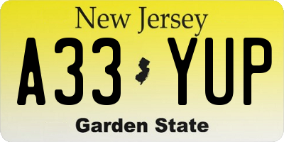 NJ license plate A33YUP