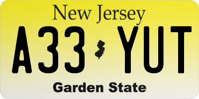 NJ license plate A33YUT
